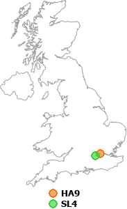 map showing distance between HA9 and SL4