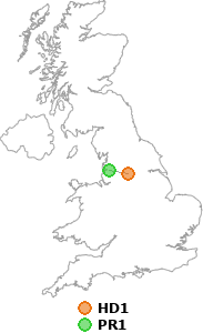 map showing distance between HD1 and PR1