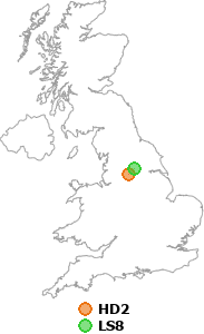 map showing distance between HD2 and LS8