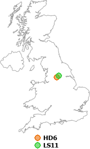 map showing distance between HD6 and LS11