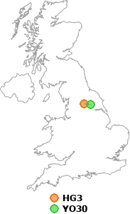 map showing distance between HG3 and YO30
