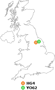 map showing distance between HG4 and YO62