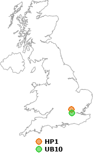 map showing distance between HP1 and UB10