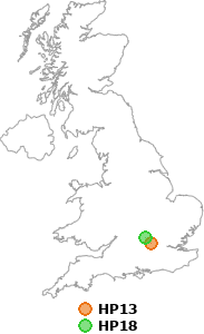 map showing distance between HP13 and HP18