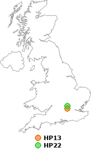 map showing distance between HP13 and HP22
