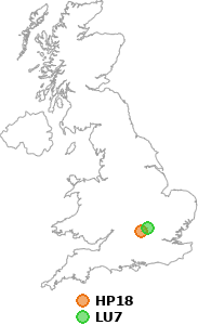 map showing distance between HP18 and LU7
