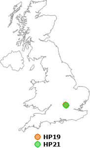 map showing distance between HP19 and HP21