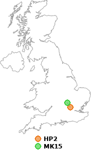 map showing distance between HP2 and MK15