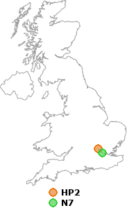 map showing distance between HP2 and N7