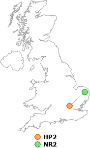 map showing distance between HP2 and NR2