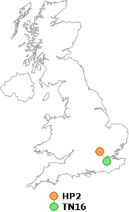 map showing distance between HP2 and TN16