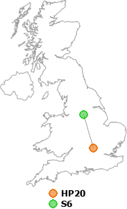 map showing distance between HP20 and S6