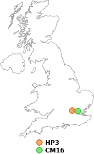 map showing distance between HP3 and CM16