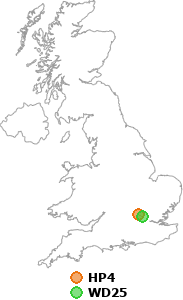 map showing distance between HP4 and WD25