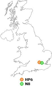 map showing distance between HP6 and N8