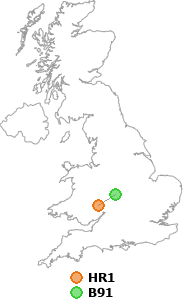 map showing distance between HR1 and B91