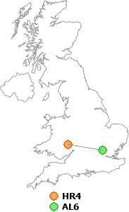 map showing distance between HR4 and AL6