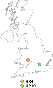 Distance between HR4 and HP10 - postcode-info.co.uk