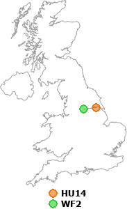 map showing distance between HU14 and WF2