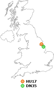 map showing distance between HU17 and DN35