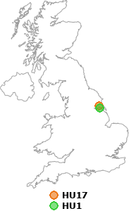 map showing distance between HU17 and HU1