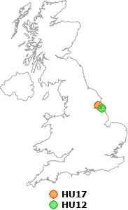 map showing distance between HU17 and HU12