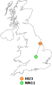 map showing distance between HU3 and NN11