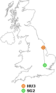 map showing distance between HU3 and SG2