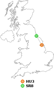 map showing distance between HU3 and SR8
