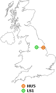 map showing distance between HU5 and LS1