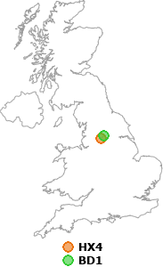 map showing distance between HX4 and BD1