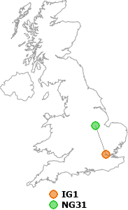 map showing distance between IG1 and NG31
