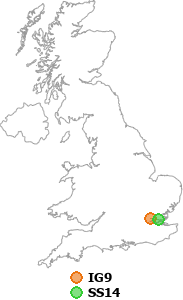 map showing distance between IG9 and SS14