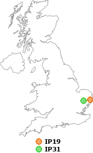 map showing distance between IP19 and IP31