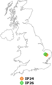 map showing distance between IP24 and IP26