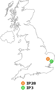 map showing distance between IP28 and IP3