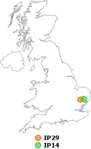 map showing distance between IP29 and IP14