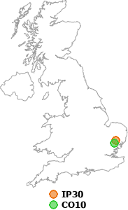 map showing distance between IP30 and CO10
