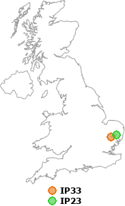 map showing distance between IP33 and IP23