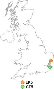 map showing distance between IP5 and CT5
