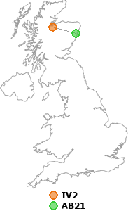 map showing distance between IV2 and AB21
