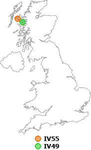 map showing distance between IV55 and IV49
