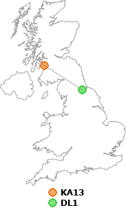 map showing distance between KA13 and DL1