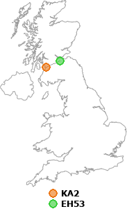 map showing distance between KA2 and EH53