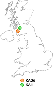 map showing distance between KA26 and KA1