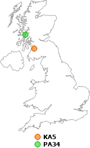 map showing distance between KA5 and PA34