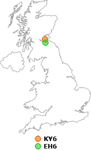 map showing distance between KY6 and EH6