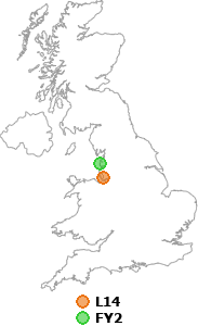 map showing distance between L14 and FY2