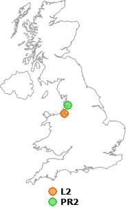 map showing distance between L2 and PR2