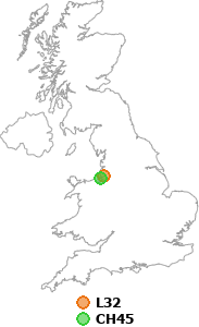 map showing distance between L32 and CH45